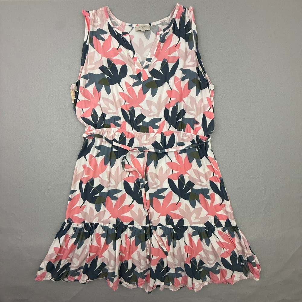LOFT Outlet Dress Womens Extra Large Pink Floral Sleeveless V-Neck Ruffle Hem